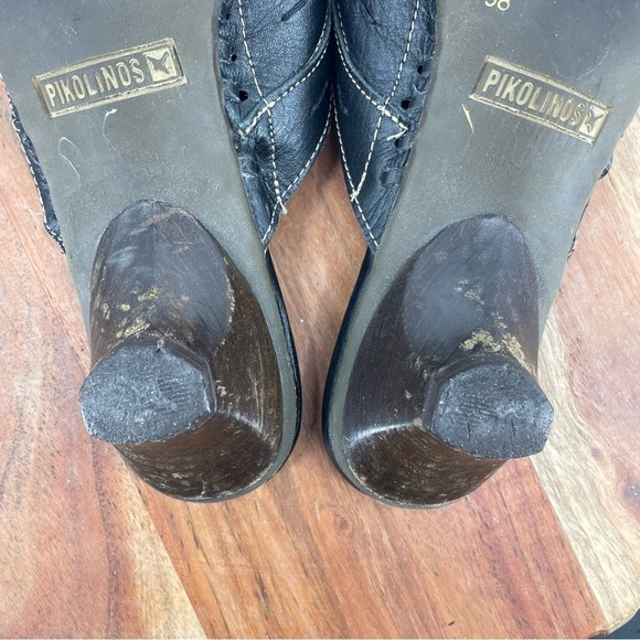 Pikolinos Leather Slides Mules Kitten Heel Cutout Contrast Stitch 38 (US 7.5-8) - Picture 13 of 13